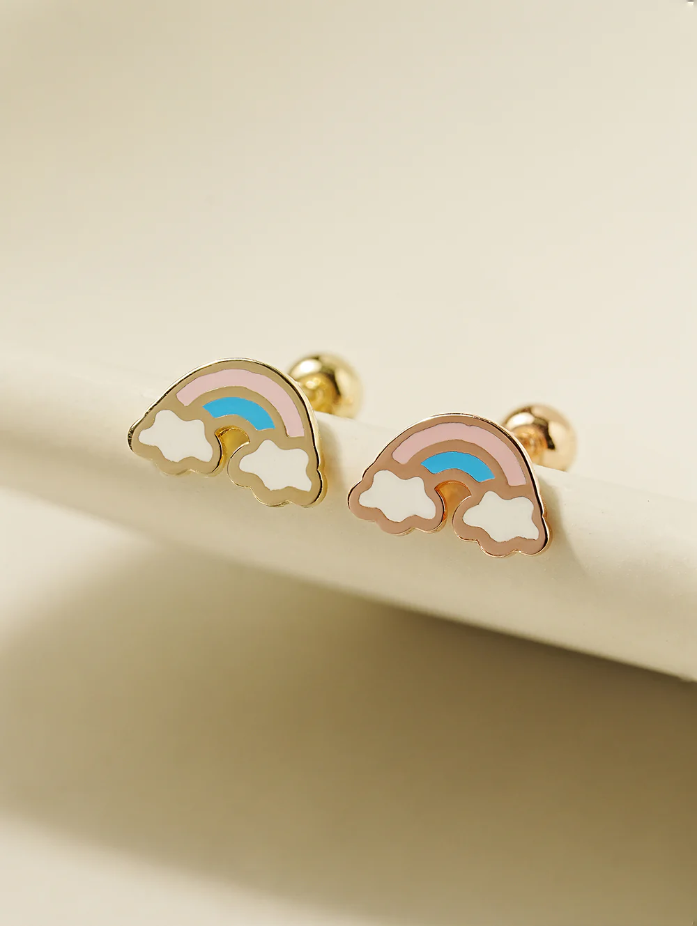 14K Gold Enamel Rainbow Cartilage Earring 20G - Image 3