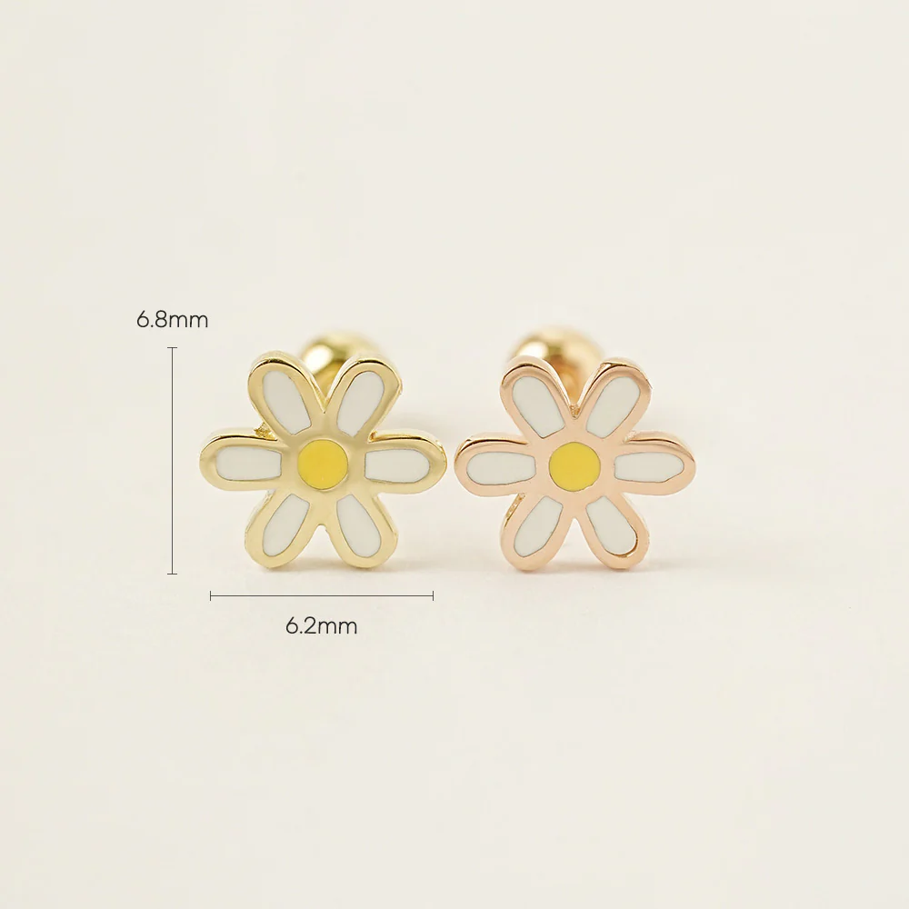 14K Gold Enamel Simple Daisy Cartilage Earring 20G - Image 5