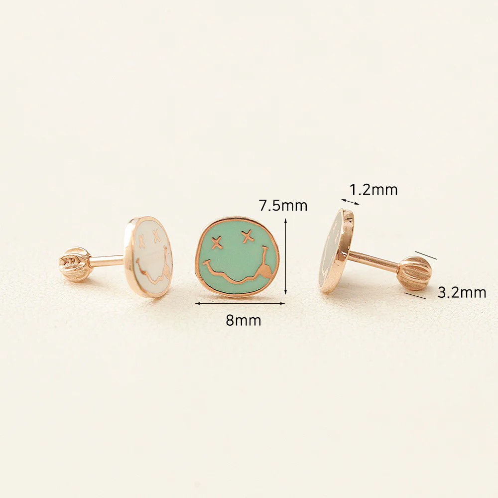14K Gold Enamel Smile Cartilage Earring 18G16G - Image 10