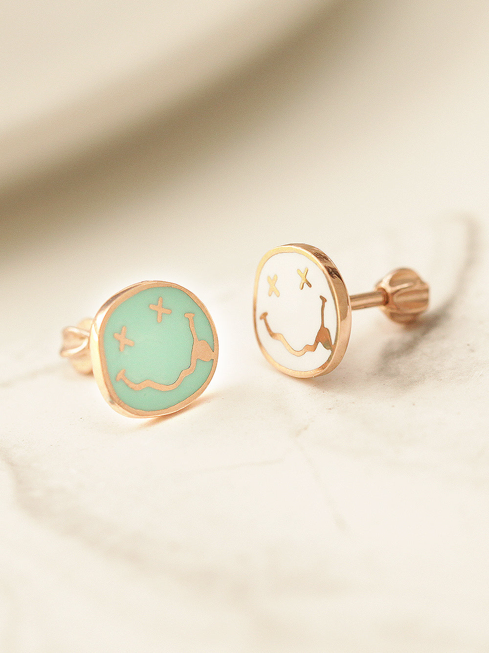 14K Gold Enamel Smile Cartilage Earring 18G16G - Image 3