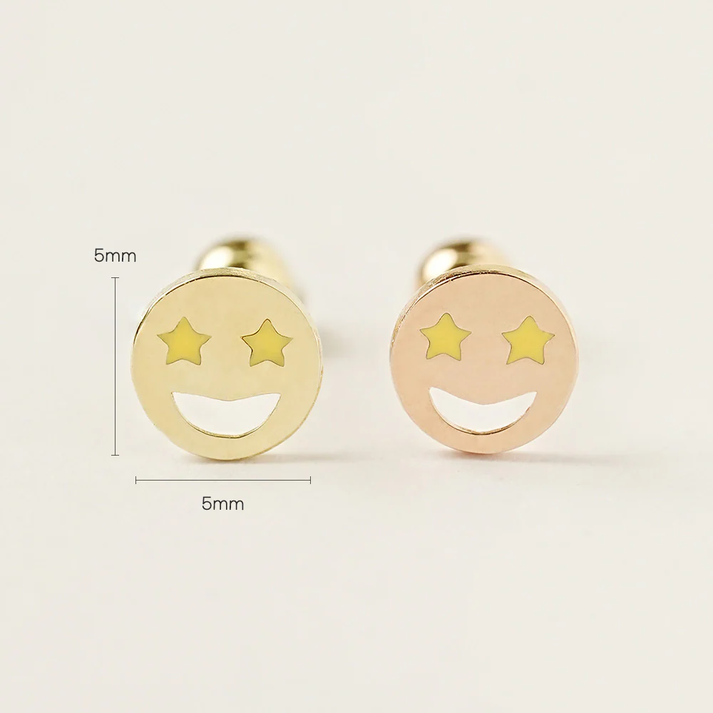 14K Gold Enamel Star Eyes Cartilage Earring 20G - Image 5