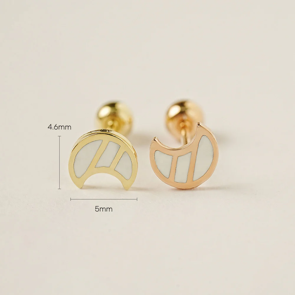14K Gold Enamel Stripe Moon Cartilage Earring 20G - Image 5