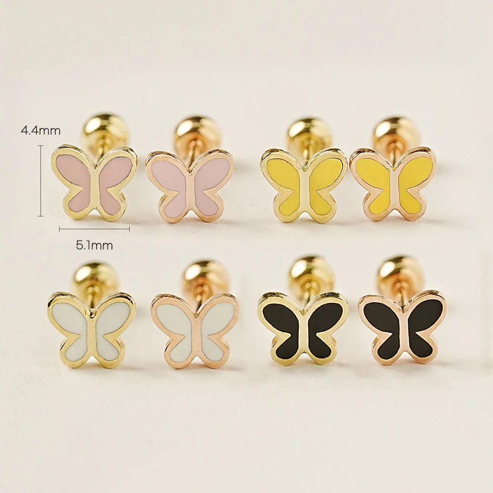 14K Gold Enamel Tiny Butterfly Cartilage Earring 20G - Image 7
