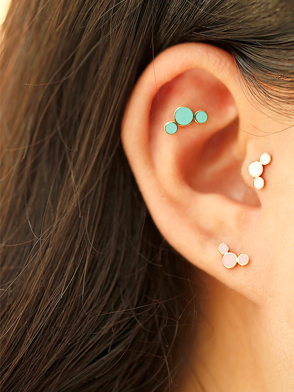 14K Gold Enamel Triple Circle Cartilage Earring 20G18G16G - Image 10