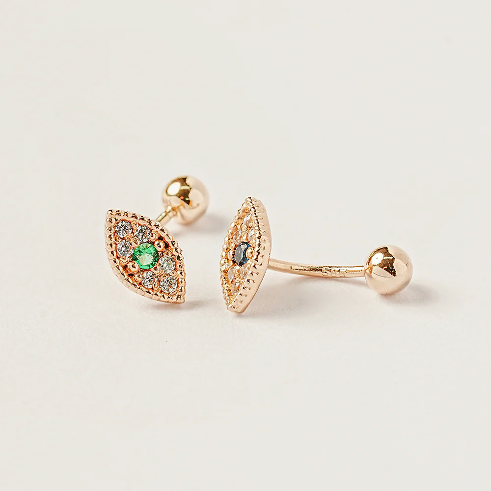 14K Gold Evil Eye Rook Cartilage Earring 20G18G - Image 11