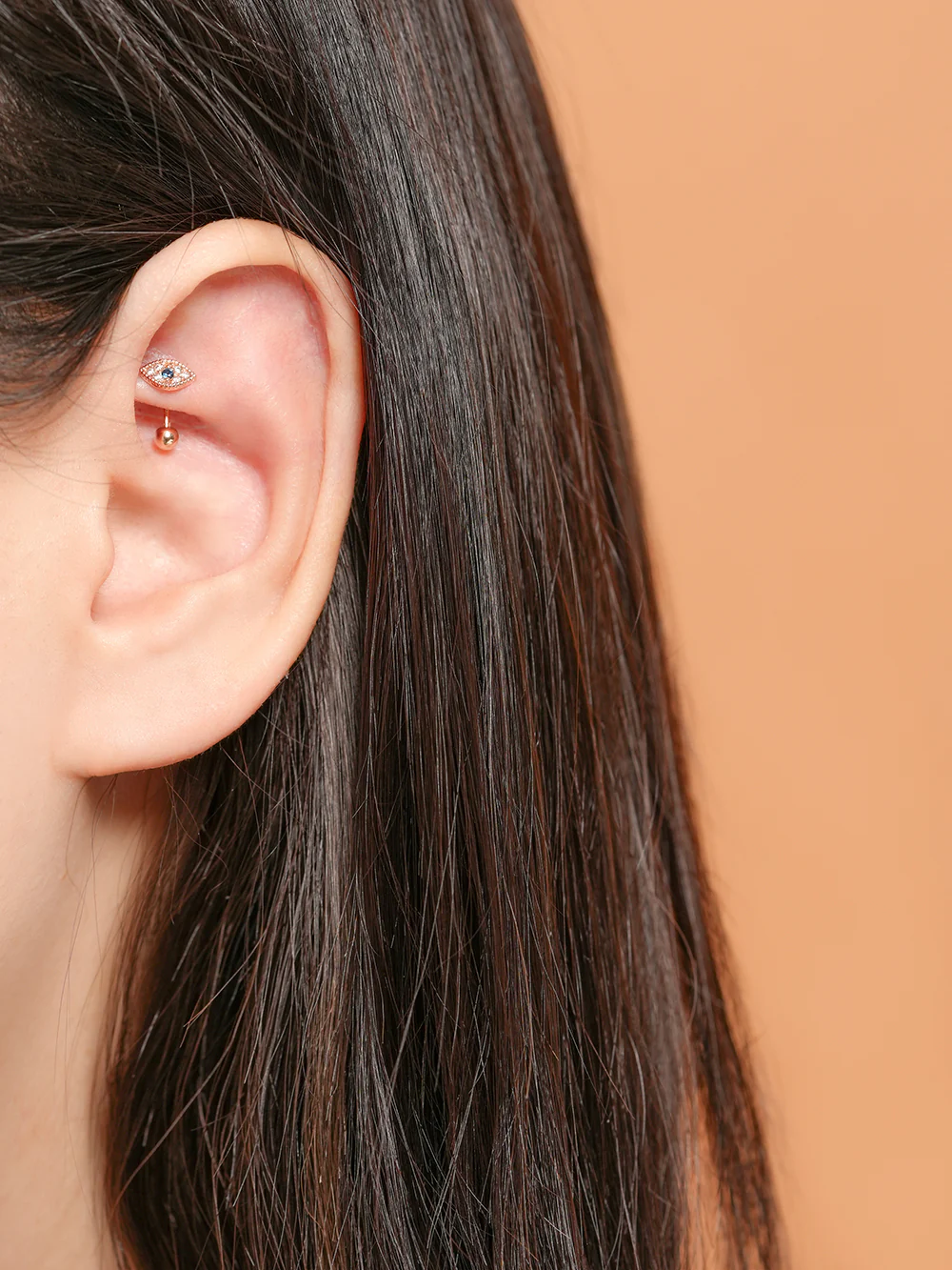 14K Gold Evil Eye Rook Cartilage Earring 20G18G - Image 2