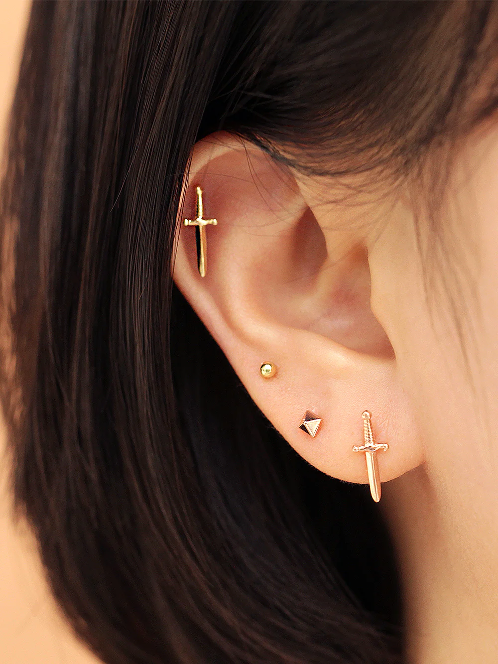 14K Gold Excalibur Knife Stud Earring - Image 2