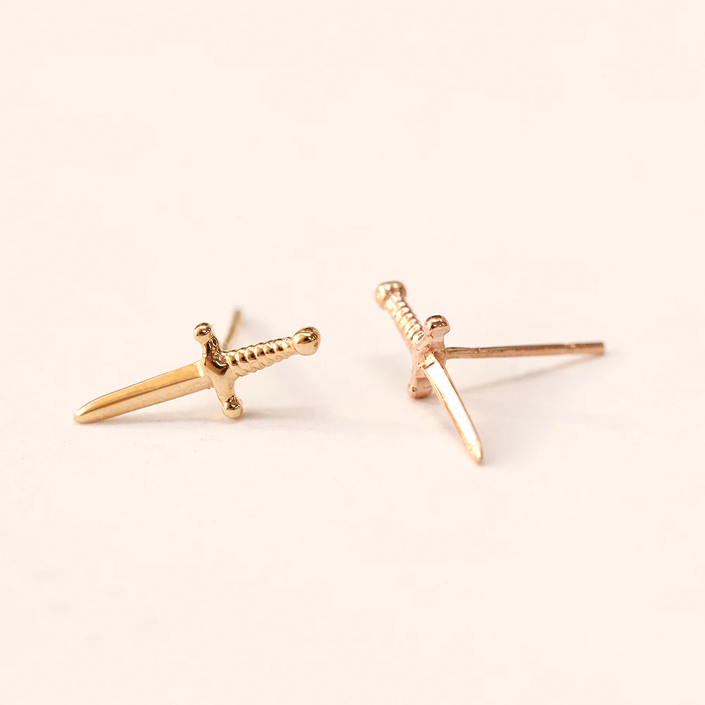 14K Gold Excalibur Knife Stud Earring - Image 3