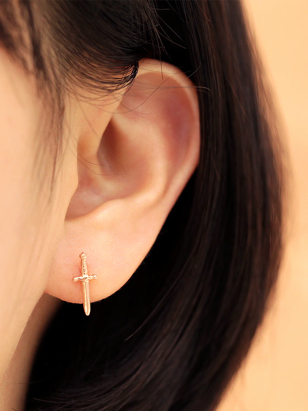 14K Gold Excalibur Knife Stud Earring - Image 4