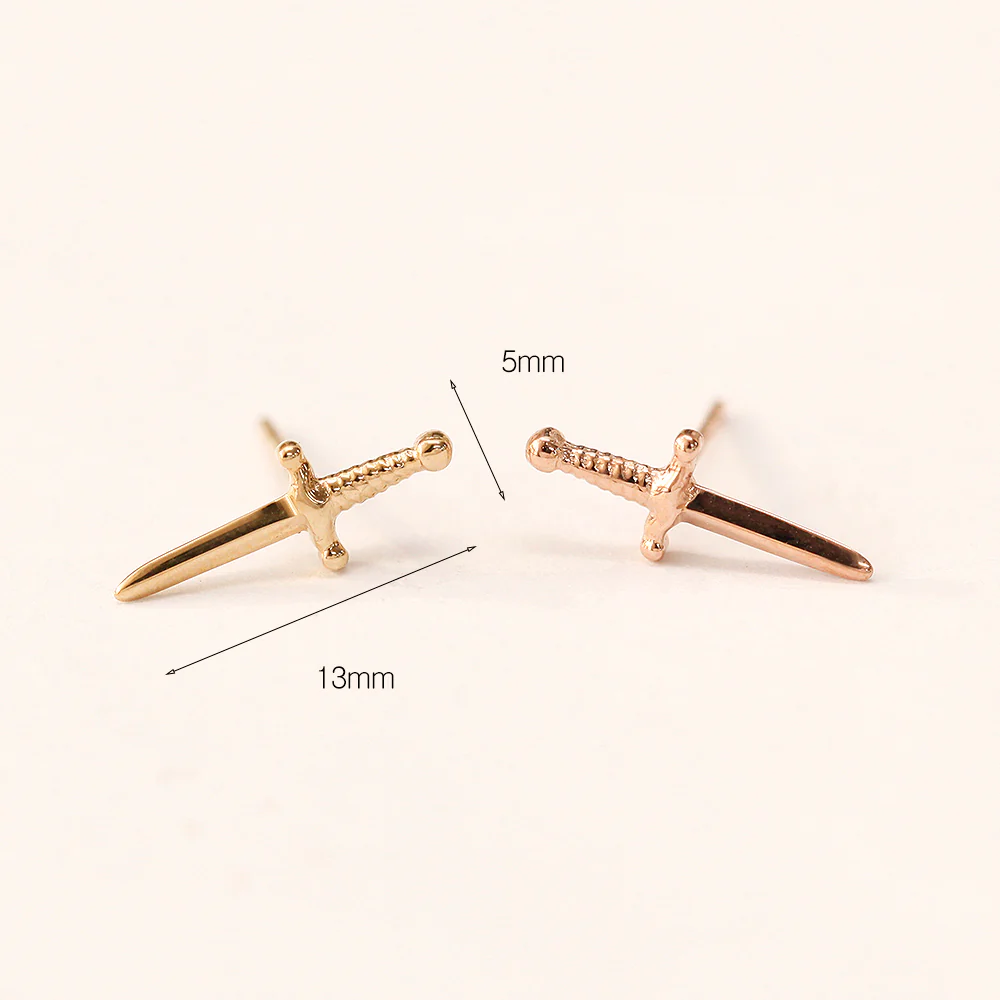 14K Gold Excalibur Knife Stud Earring - Image 6