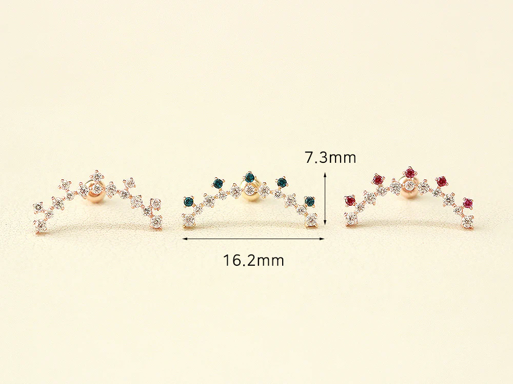 14K Gold Crown Long Curve Cubic Cartilage Earring 20G18G - Image 15