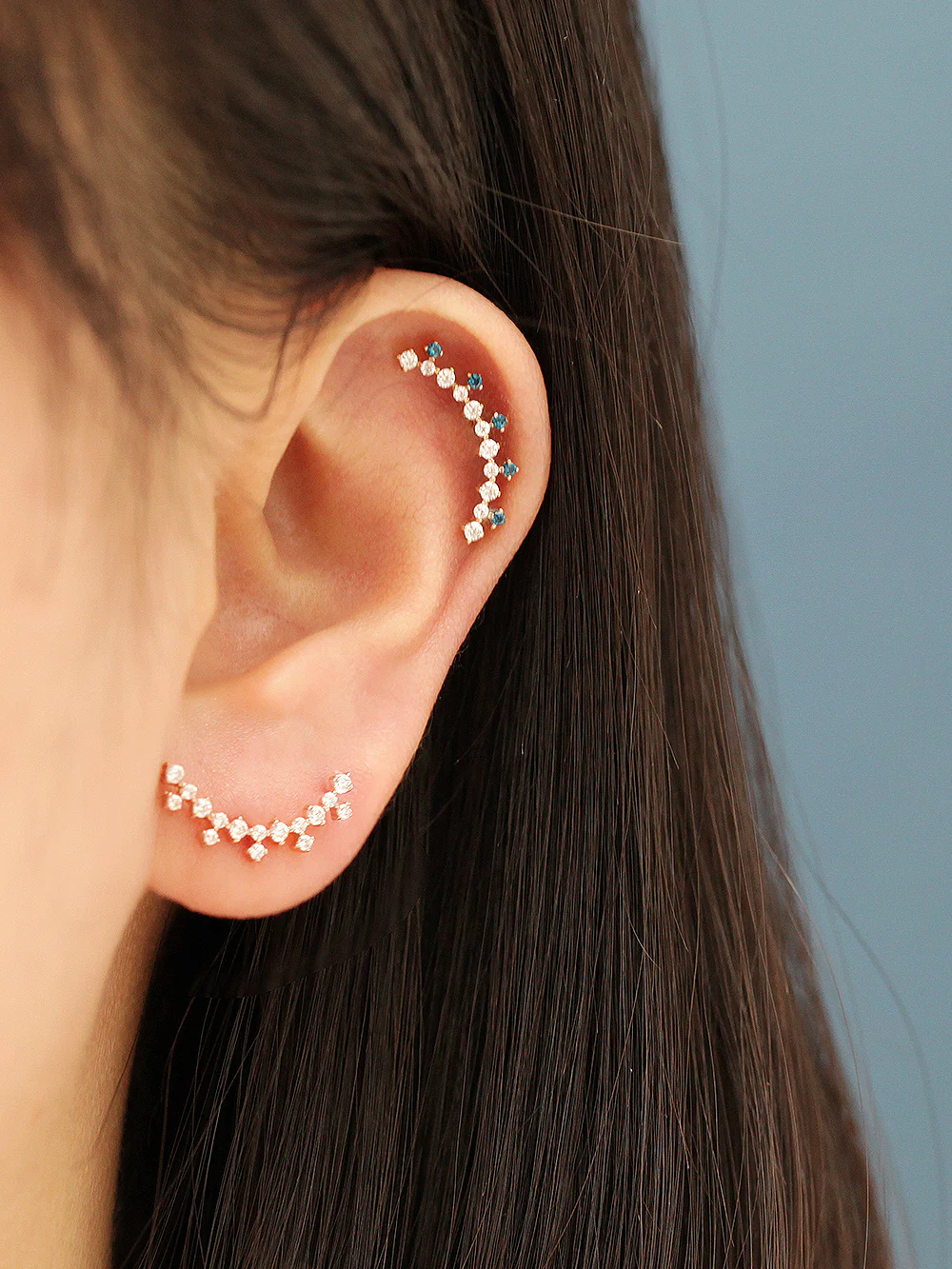 14K Gold Crown Long Curve Cubic Cartilage Earring 20G18G - Image 3