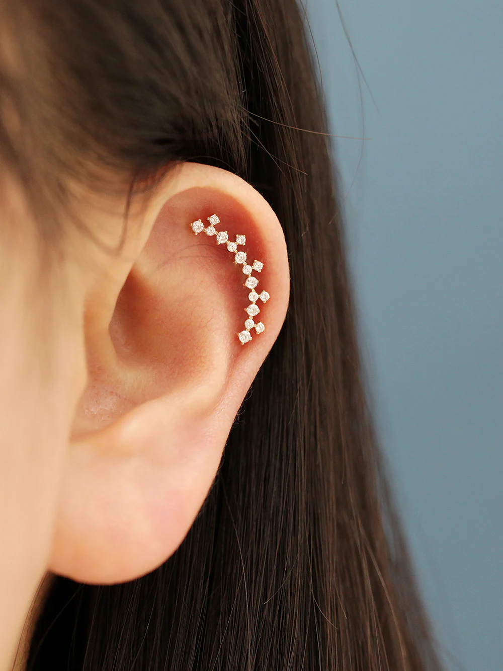 14K Gold Crown Long Curve Cubic Cartilage Earring 20G18G - Image 4