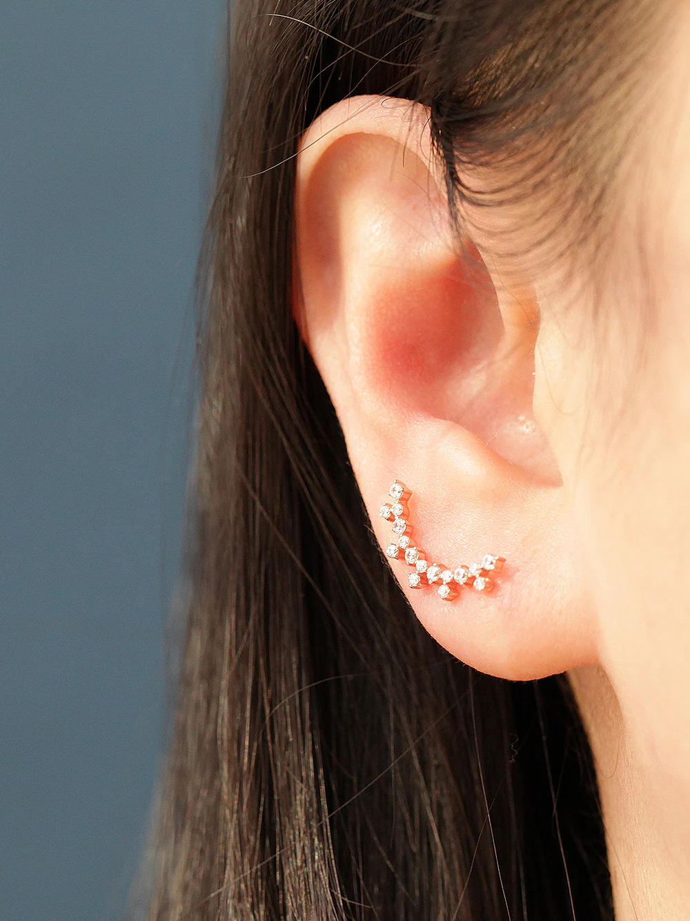 14K Gold Crown Long Curve Cubic Cartilage Earring 20G18G - Image 6