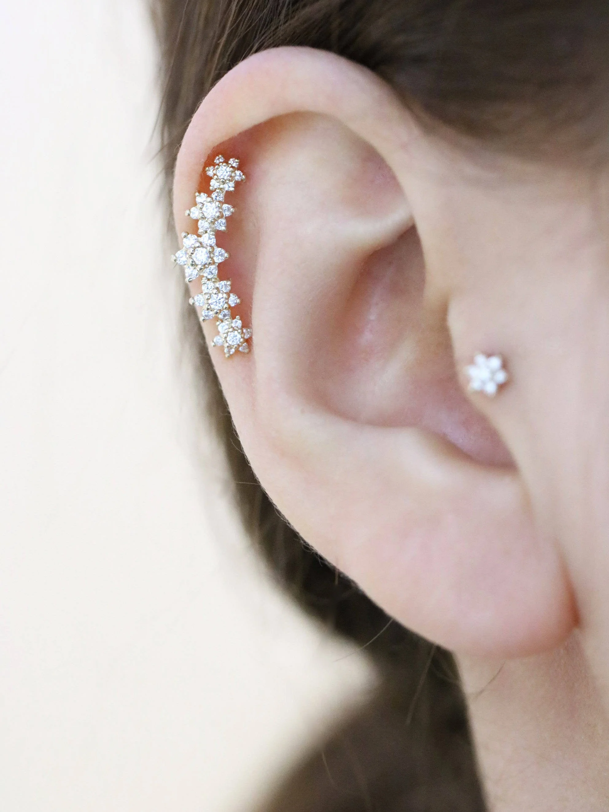 14K Gold Five Flower Cartilage Earring 18G16G