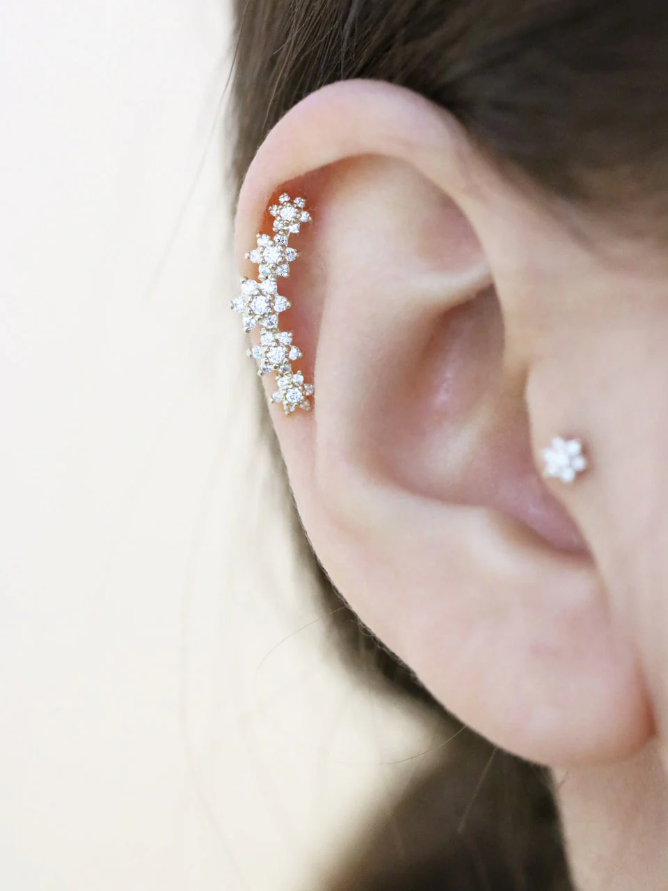14K Gold Five Flower Cartilage Earring 18G16G - Image 8