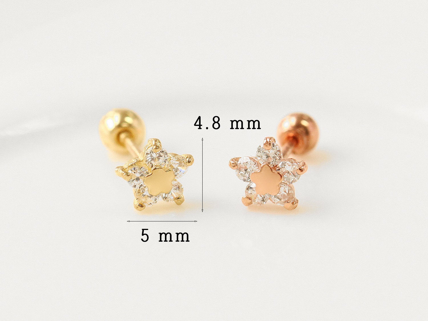 14K Gold Five Petal Cartilage Earring 20G - Image 10