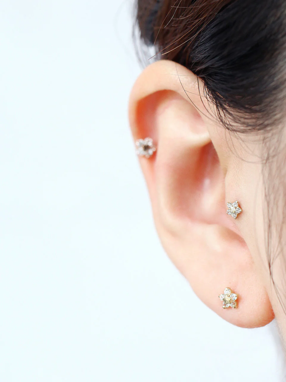 14K Gold Five Petal Flower Cartilage Earring S,M 18G16G - Image 8