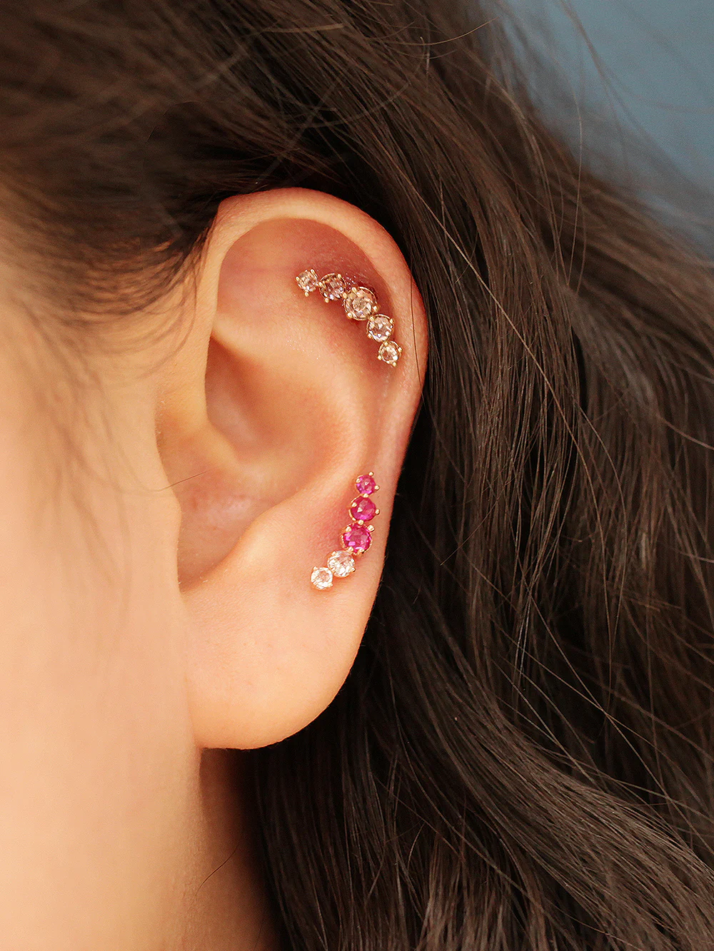 14K Gold Five Rose cut Cubic Cartilage Earring 20G18G - Image 2