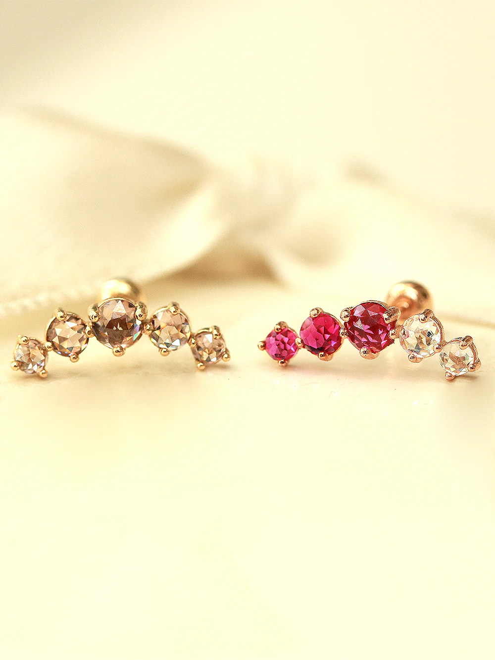 14K Gold Five Rose cut Cubic Cartilage Earring 20G18G - Image 9
