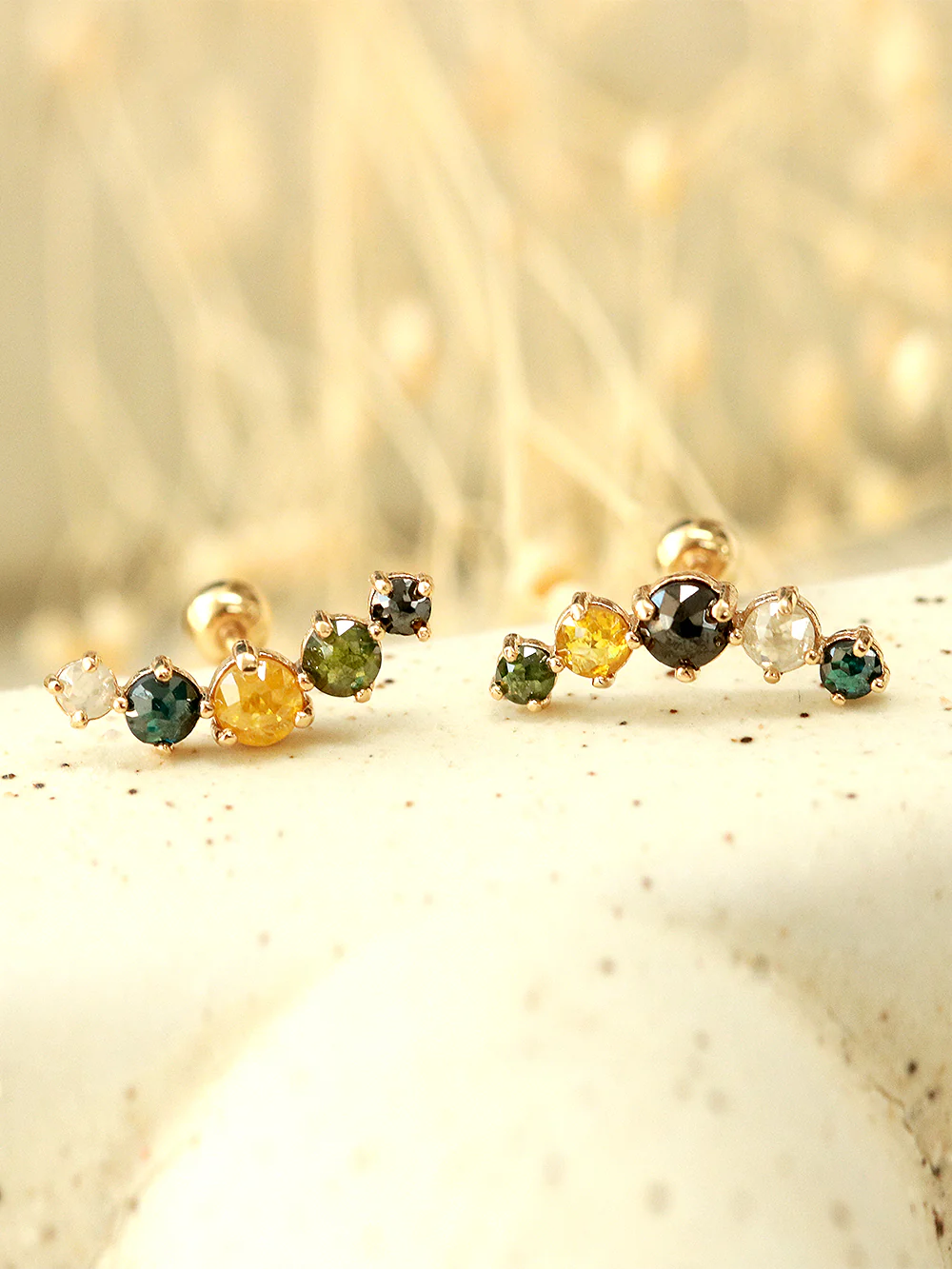 14K Gold Five Rough Dia Cartilage Earring 20G18G - Image 4