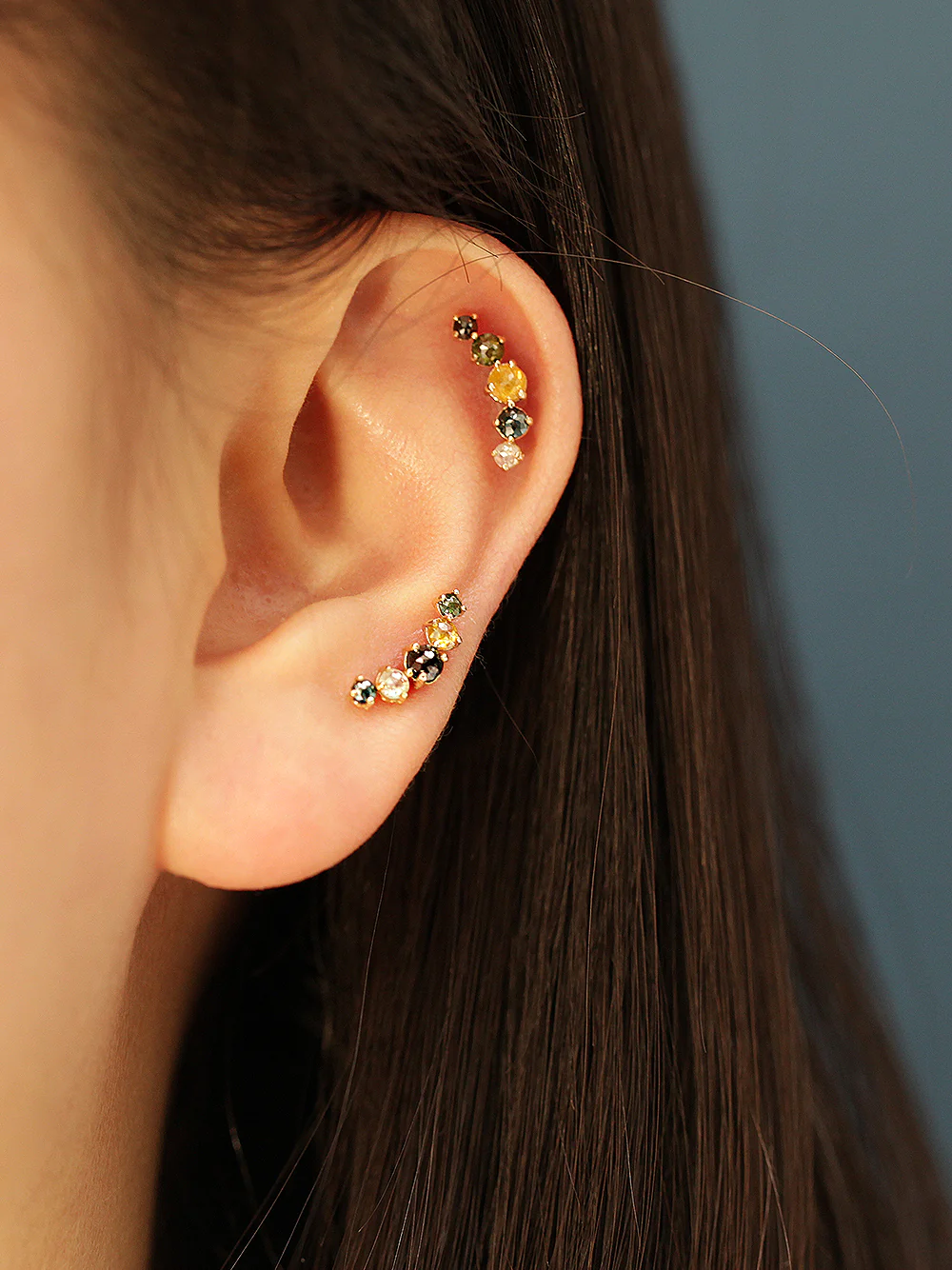 14K Gold Five Rough Dia Cartilage Earring 20G18G - Image 5