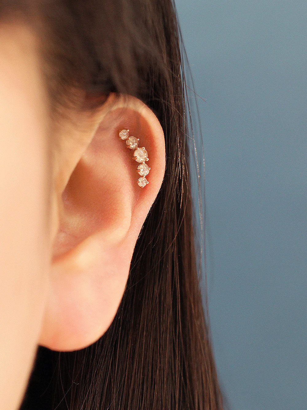 14K Gold Five Rough Dia Cartilage Earring 20G18G - Image 6