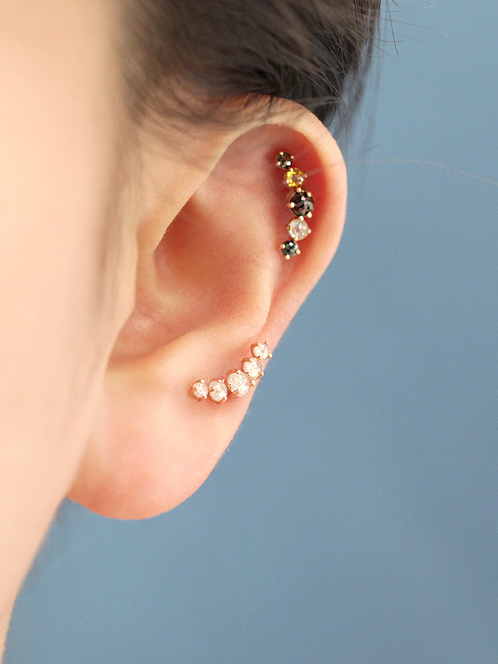 14K Gold Five Rough Dia Cartilage Earring 20G18G - Image 7