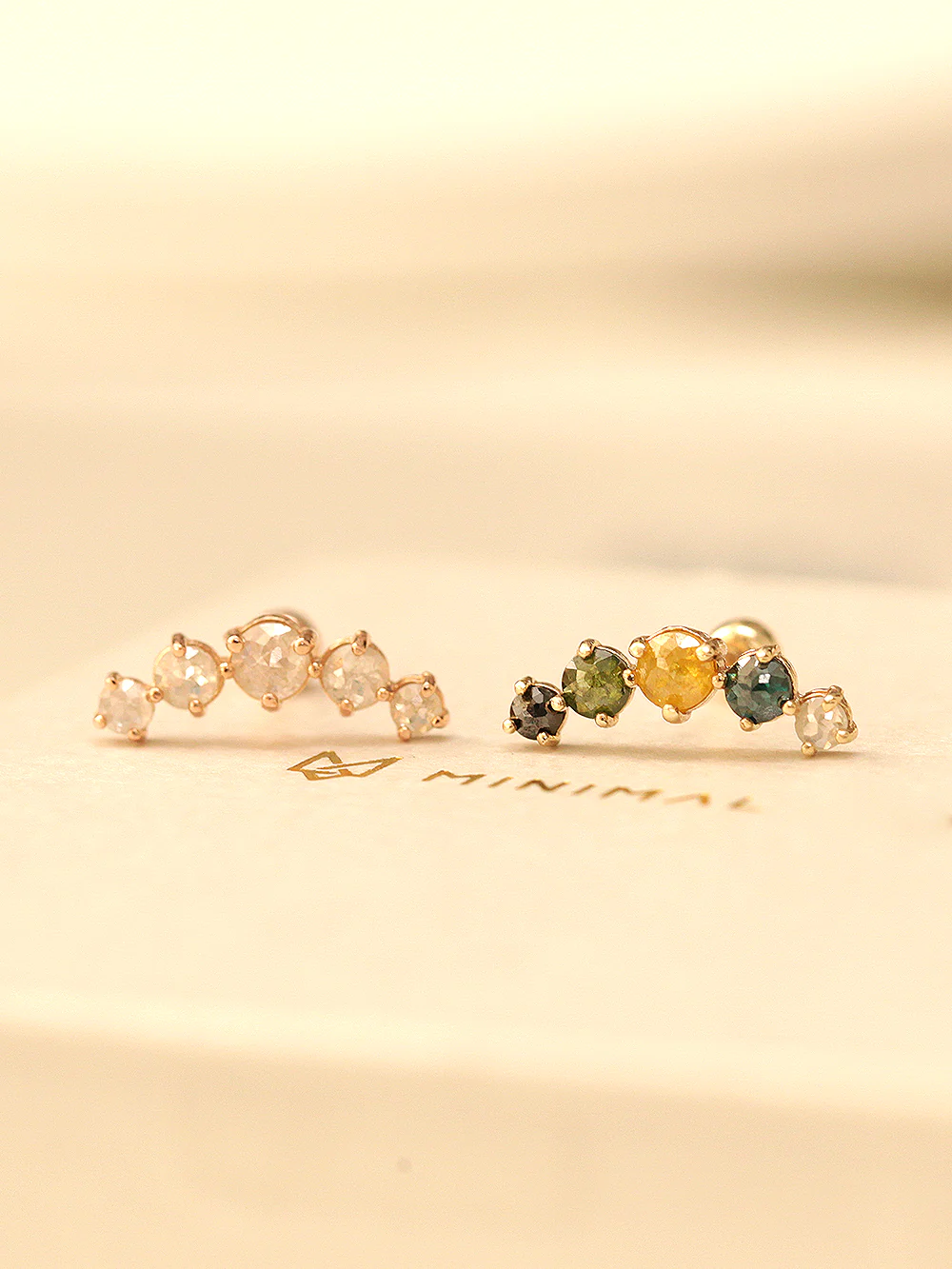 14K Gold Five Rough Dia Cartilage Earring 20G18G - Image 9