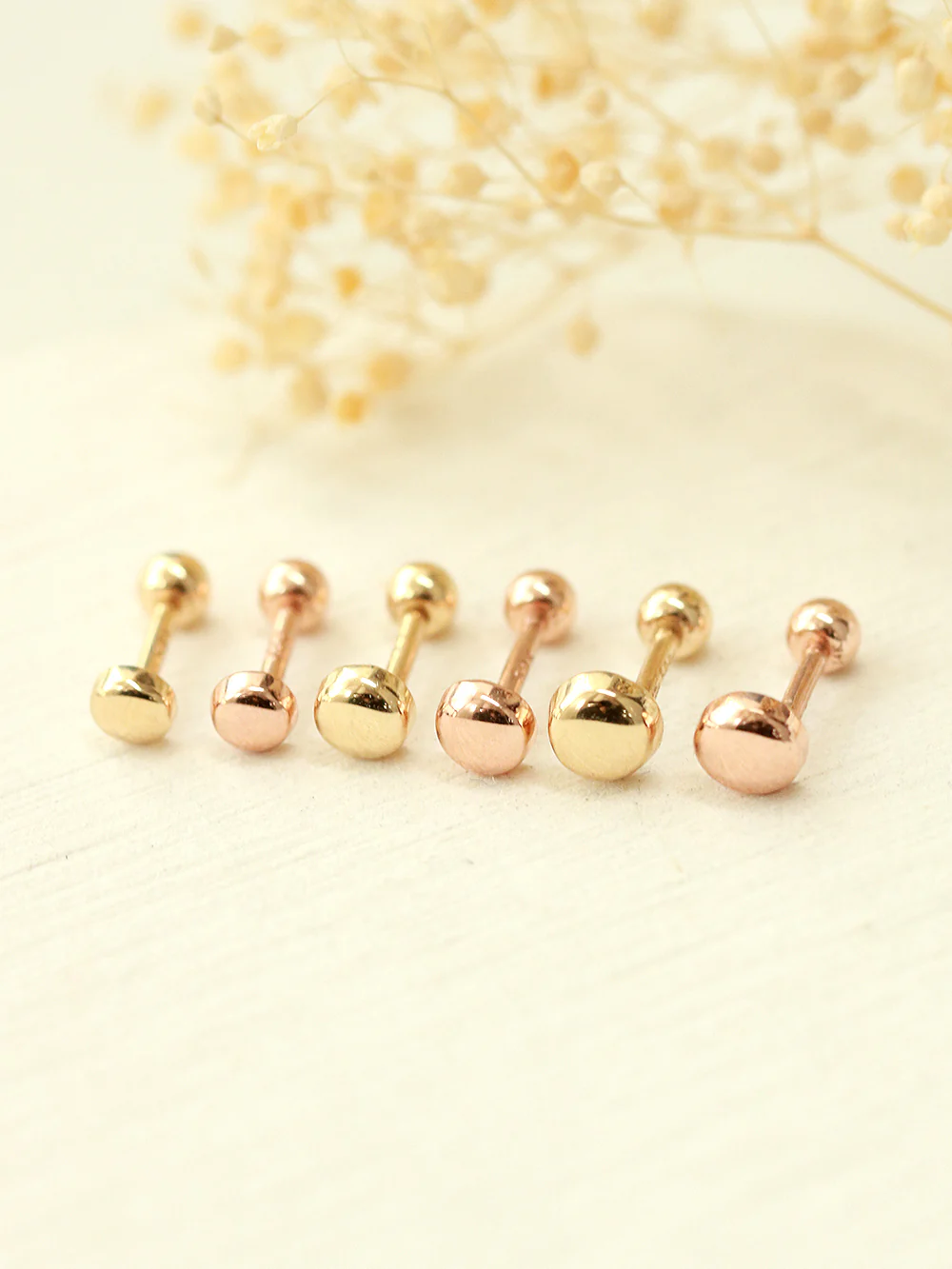 14K Gold Button Cartilage Earring 20G18G - Image 6