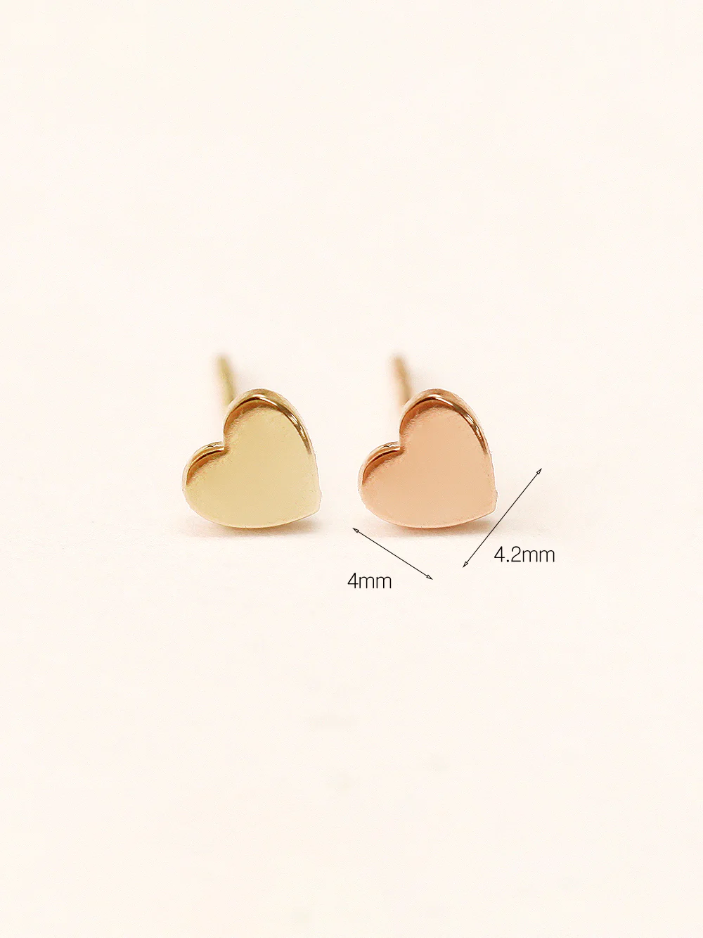 14K Gold Flat Heart Stud Earring - Image 5