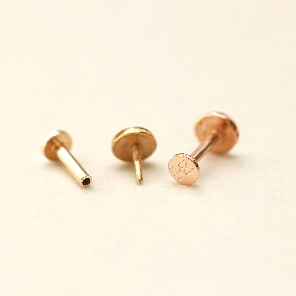 14K Gold Flat Round Internally Threaded Labret Piercing 18G16G - Image 11