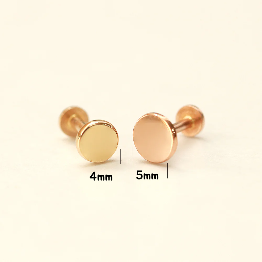 14K Gold Flat Round Internally Threaded Labret Piercing 18G16G - Image 12