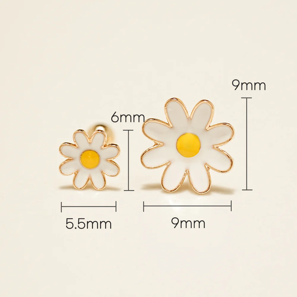 14K Gold Fleabane Flower Cartilage Earring 20G - Image 6