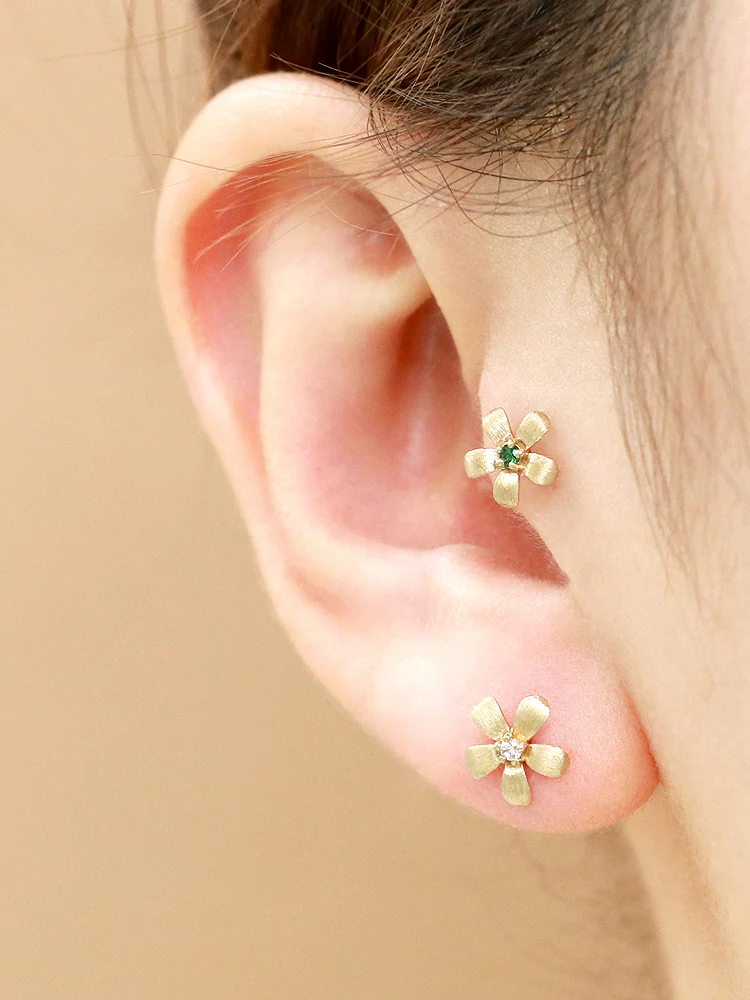 14K Gold Flower Cartilage Earring 18G16G - Image 8