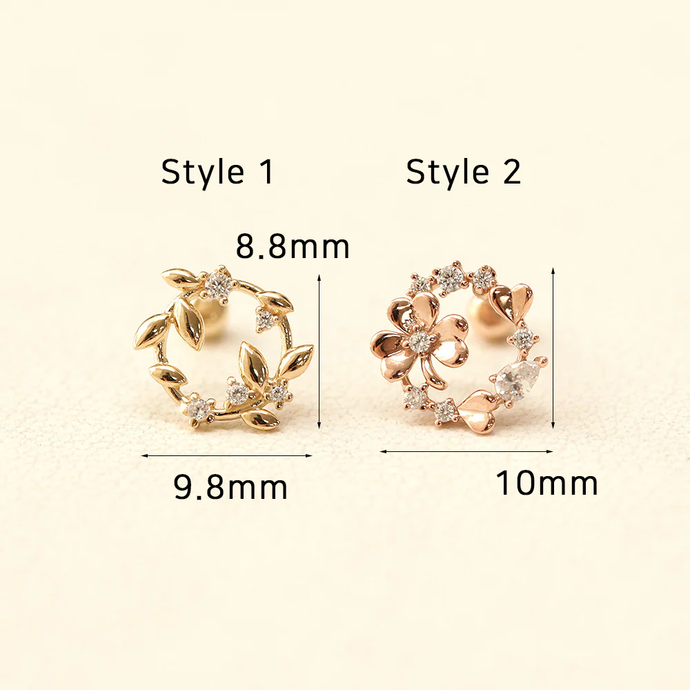 14K Gold Wreath Flower Cartilage Earring 20G18G16G - Image 12