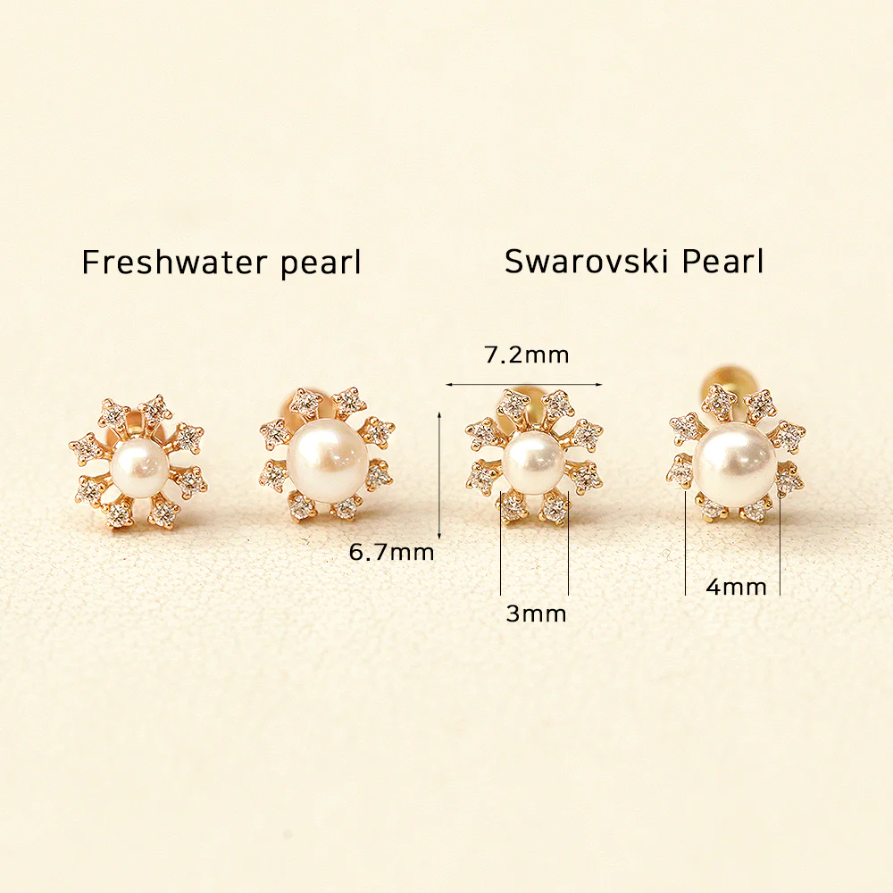 14K Gold Flower Cubic Pearl Internally Threaded Labret Piercing 18G16G - Image 12