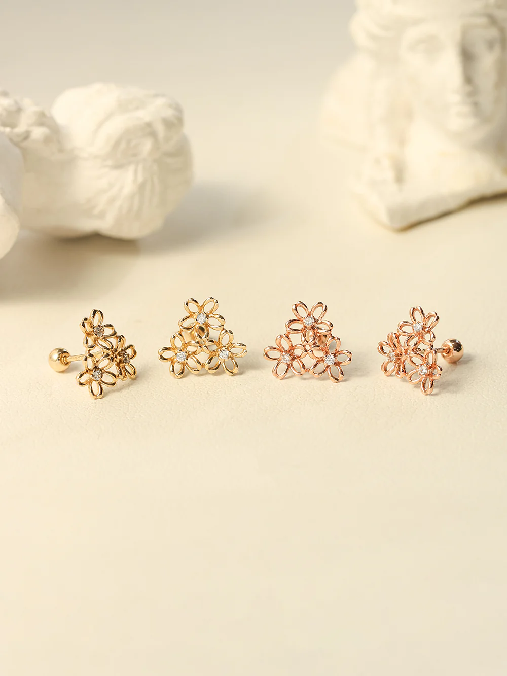 14K Gold Flower Garden Cartilage Earring 20G18G16G - Image 5
