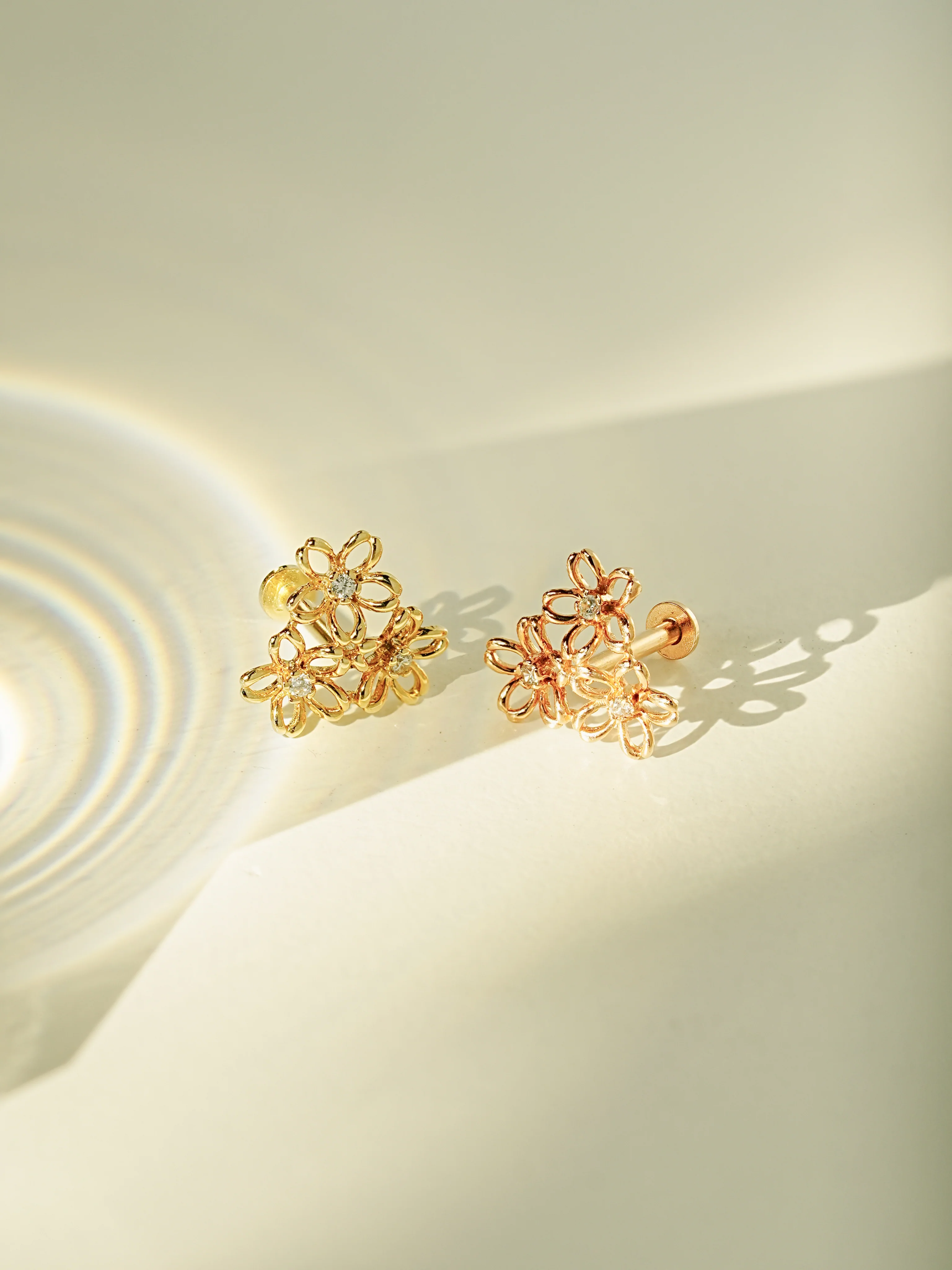 14K Gold Flower Garden Internally Threaded Labret Piercing 18G16G - Image 5