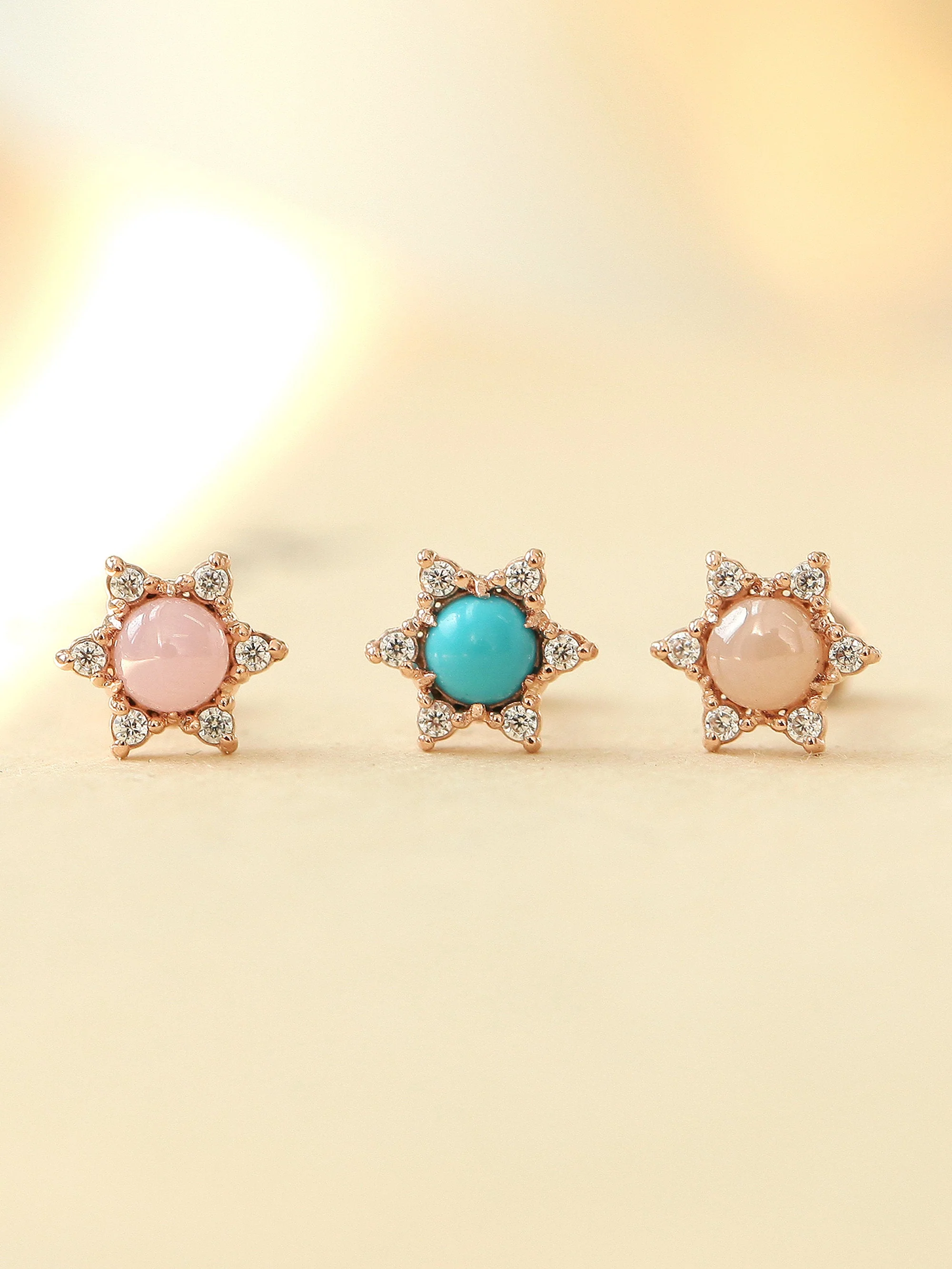 14K Gold Flower Gemstone Cartilage Earring 18G16G - Image 2