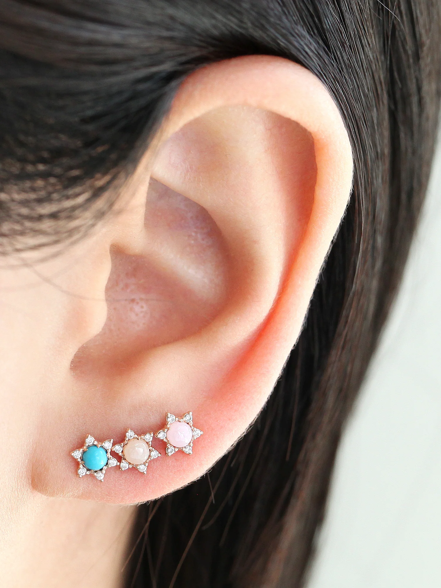 14K Gold Flower Gemstone Cartilage Earring 18G16G - Image 3