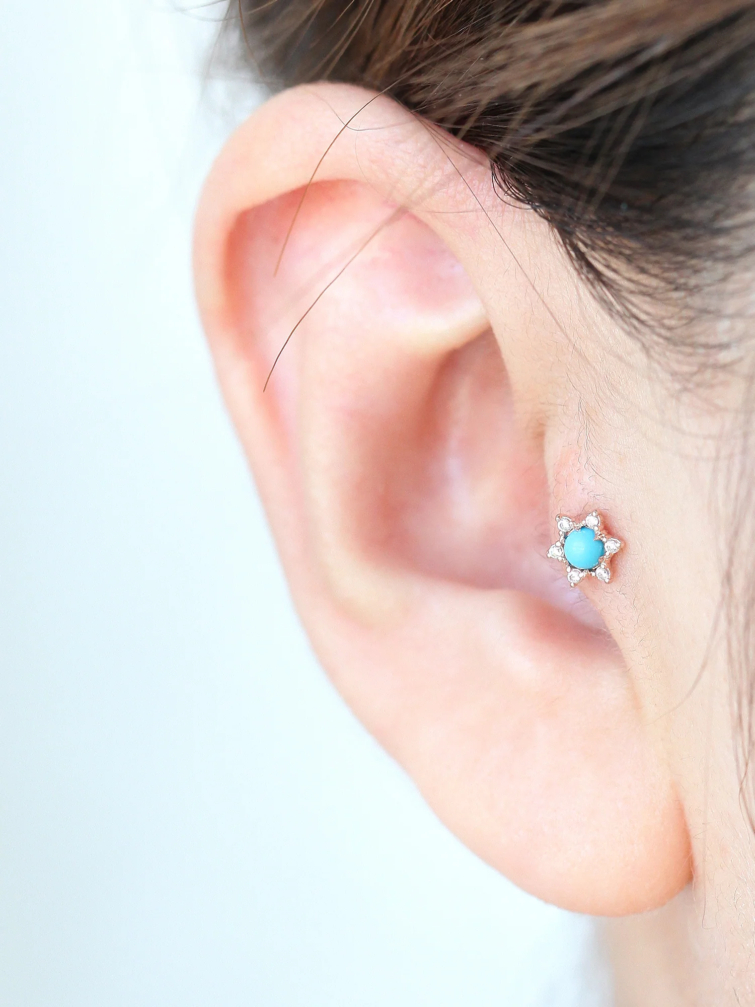 14K Gold Flower Gemstone Cartilage Earring 18G16G - Image 6