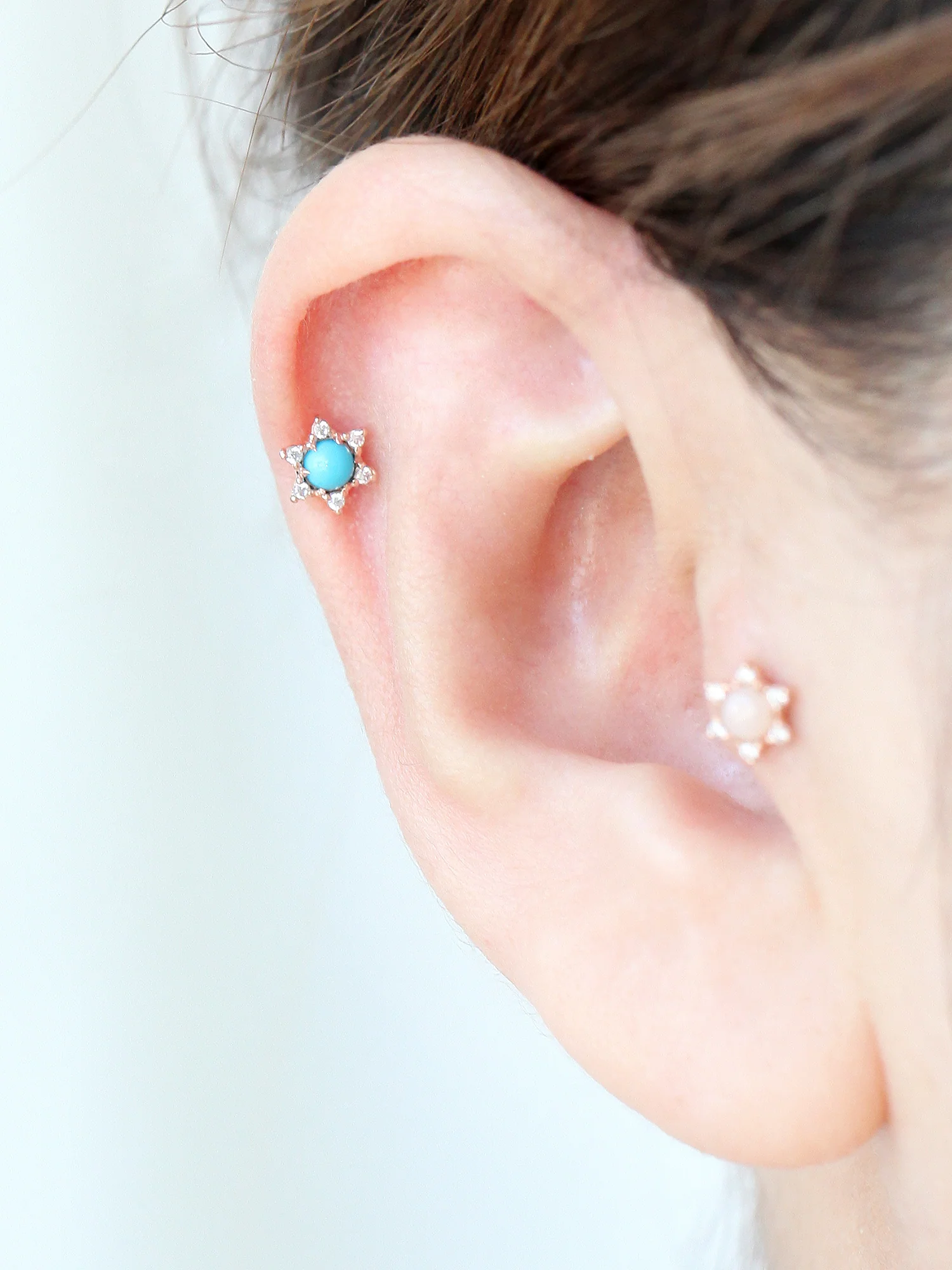 14K Gold Flower Gemstone Cartilage Earring 18G16G - Image 8