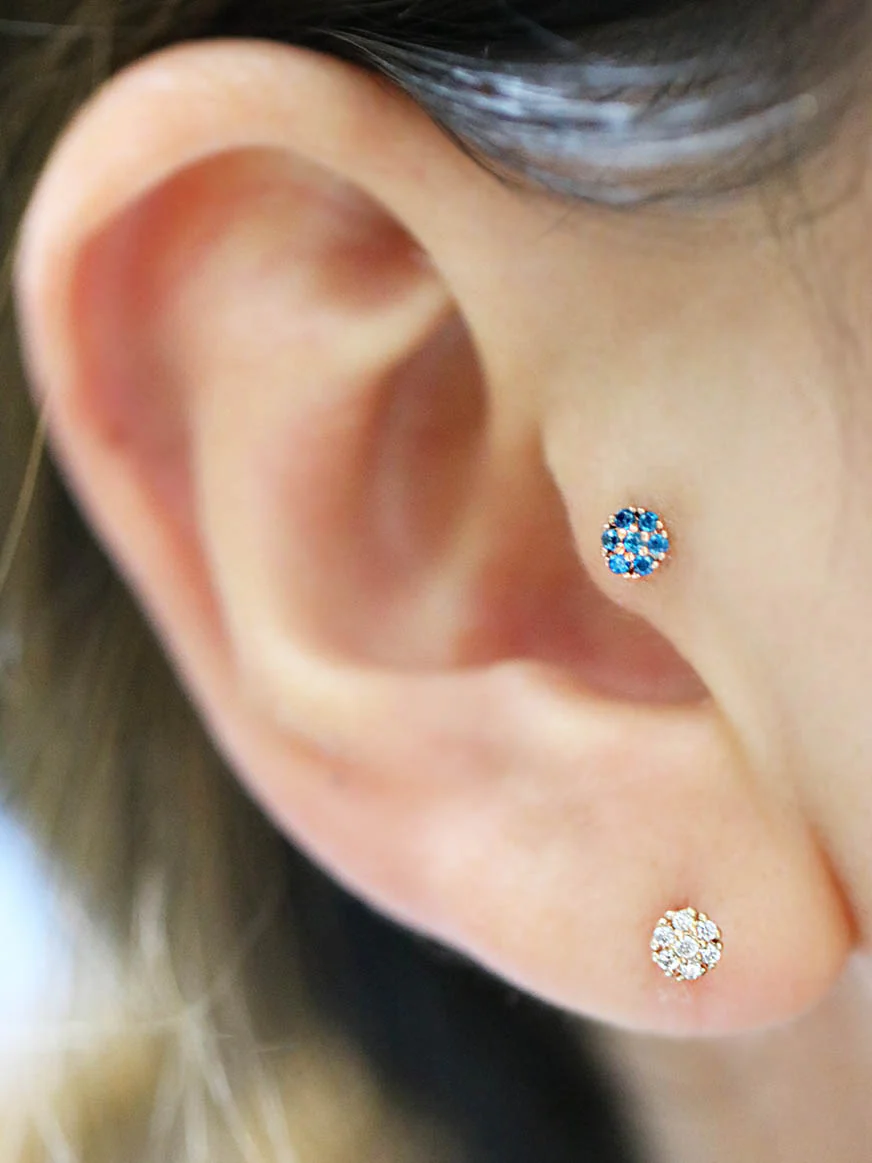 14K Gold Flower Tragus Labret Piercing 18G16G - Image 8