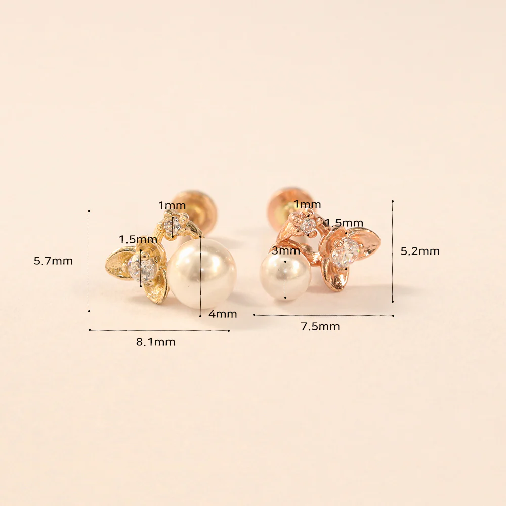 14K Gold Flower Pearl Internally Threaded Labret Piercing 18G16G - Image 13