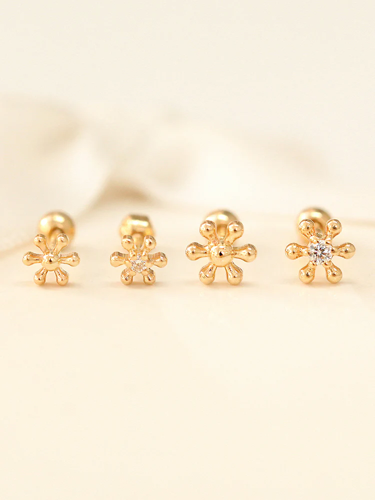 14K Gold Point Ball Flower Cartilage Earring 18G16G - Image 3