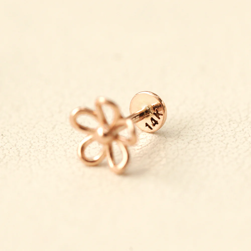 14K Gold Flower Point Labret Piercing 18G16G - Image 11