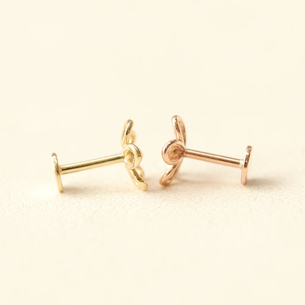 14K Gold Flower Point Labret Piercing 18G16G - Image 12