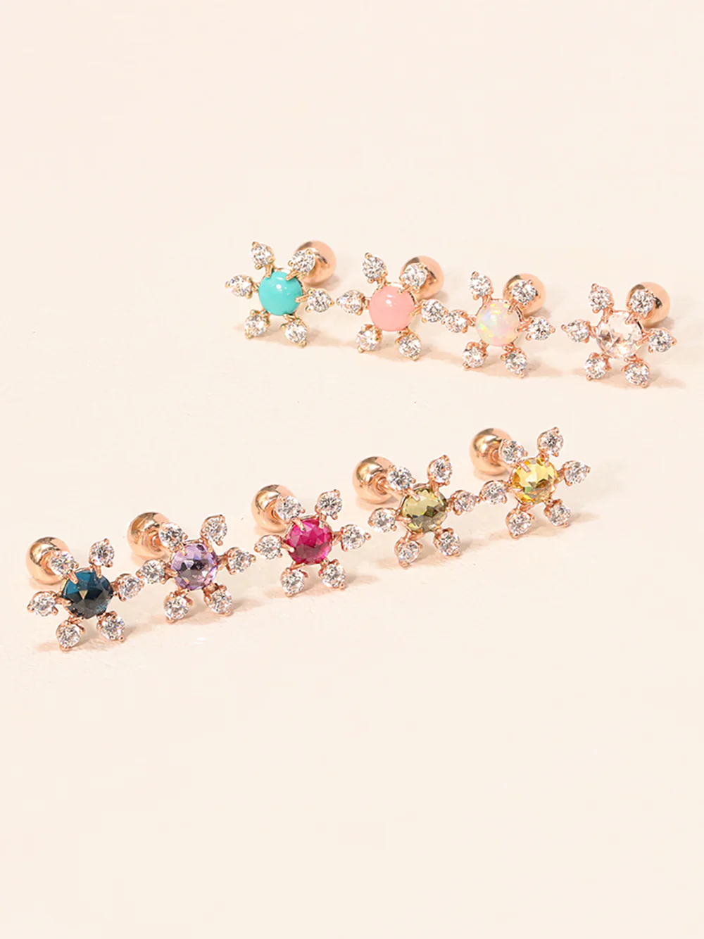 14K Gold Flower Rose-Cut Cubic Cartilage Earring 20G18G16G - Image 3