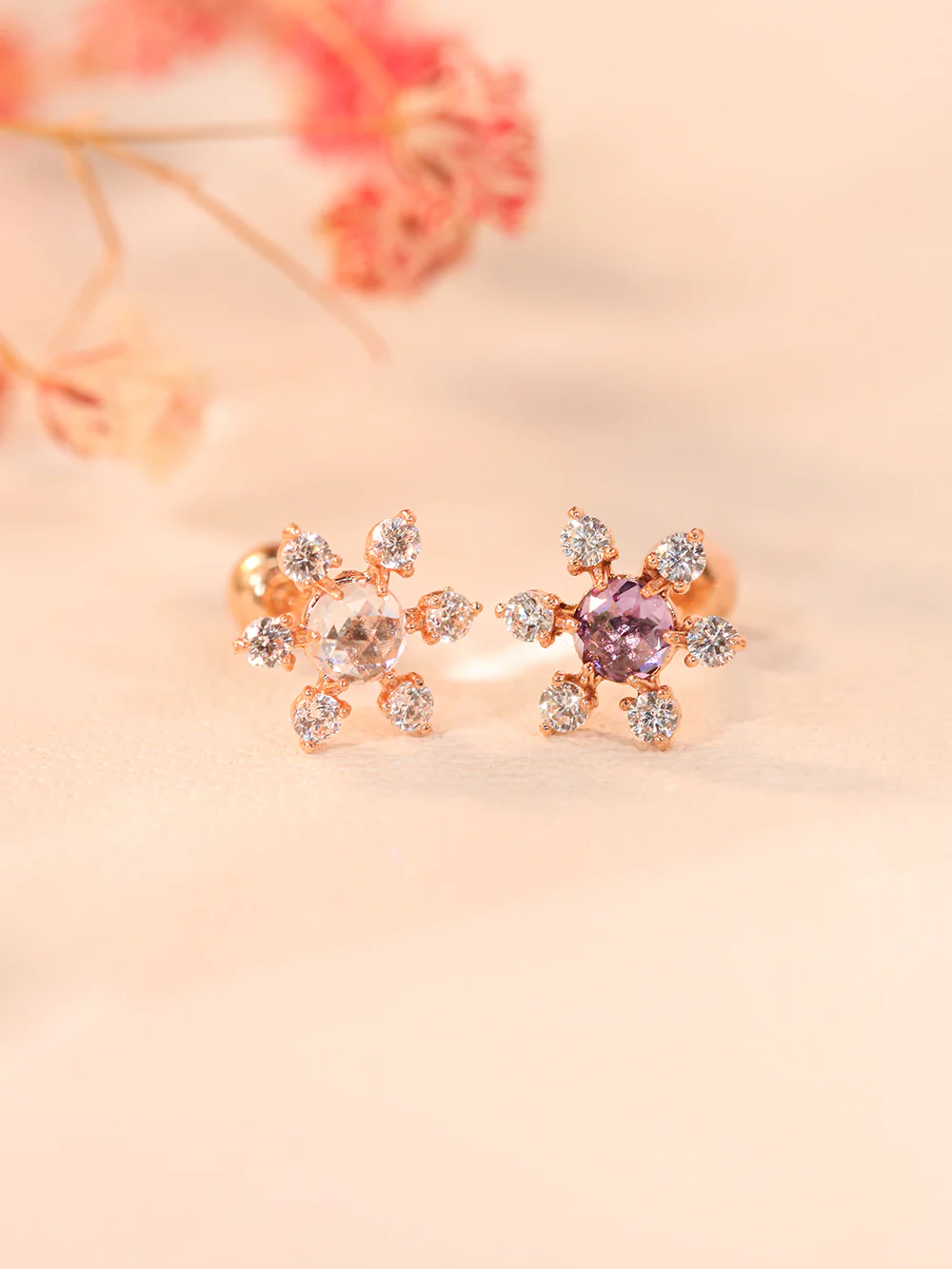 14K Gold Flower Rose-Cut Cubic Cartilage Earring 20G18G16G - Image 6